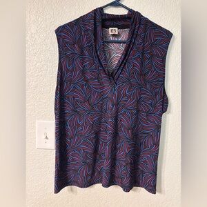 Stylish Blue and Red Patterned Women's Top by Ann Kline XL